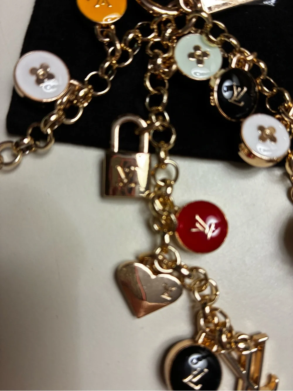 Louis Vuitton stamped Gold-Tone Multicolor Charm Keychain/ bag charmEnamel Discs